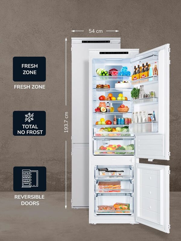 MILLEN Built-in Refrigerator, 297L, 3 Y Warranty, No Frost 2 Doors Fridge Freezer, Electronic Control, LED Backlight, Quick Cooling/Freezing, MBIM 193.3